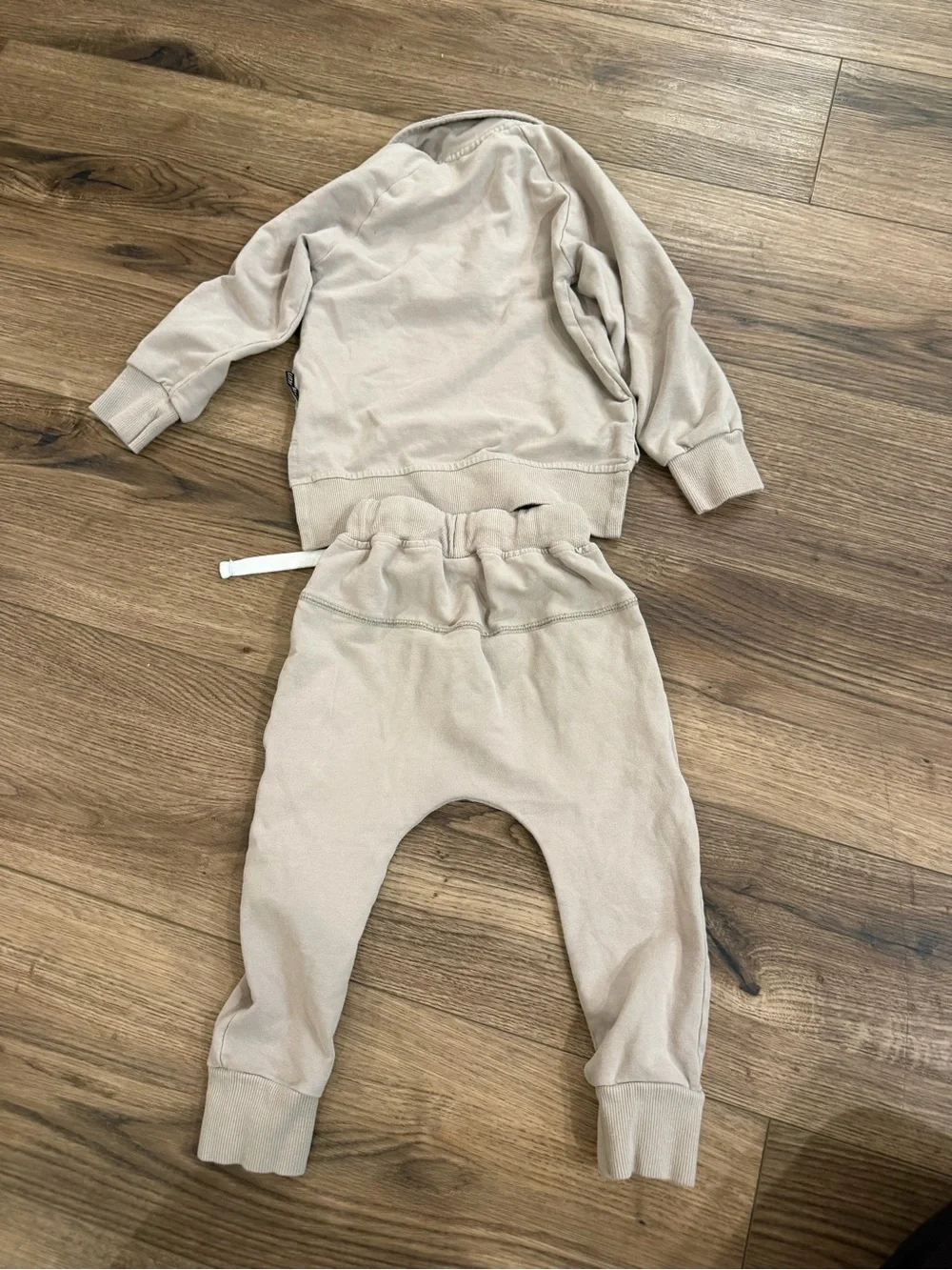 Little Bipsy Light Tan Grey Quarter-Zip Sweatshirt & Jogger Set LIKE NEW